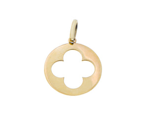 Yellow gold round pendant with a cut-out clover