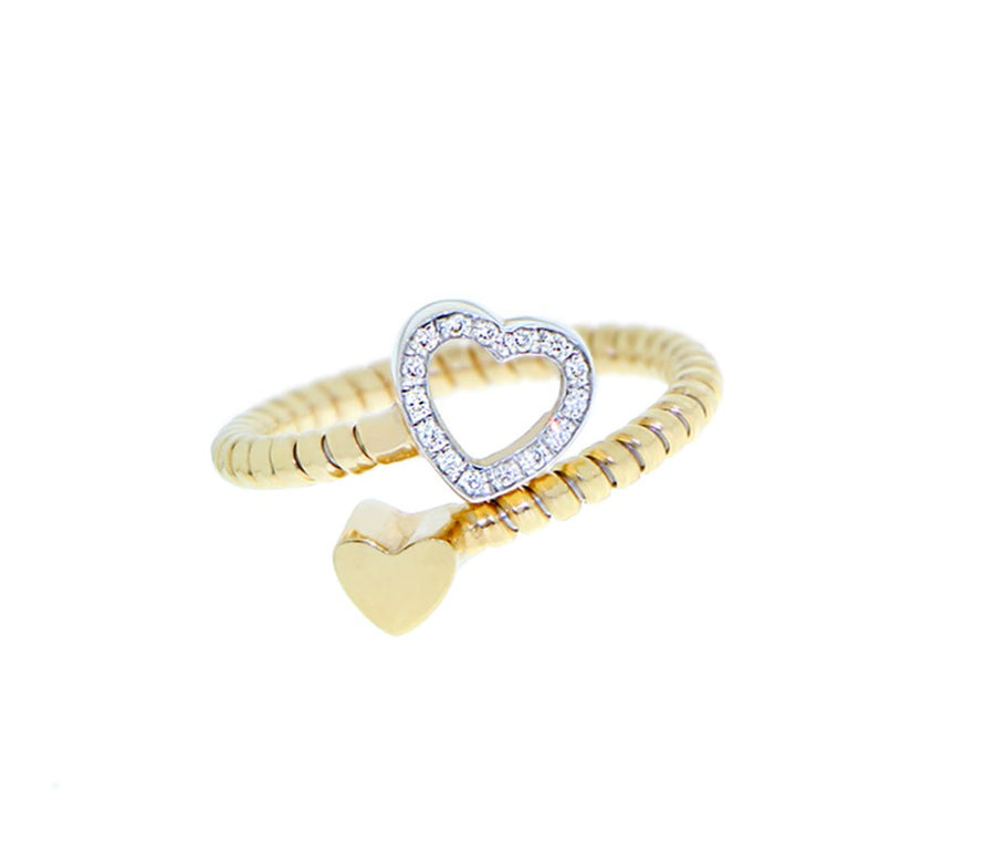 Yellow gold tubo ring with a diamond heart charm
