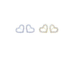 Yellow and white gold diamond heart or clover single ear studs