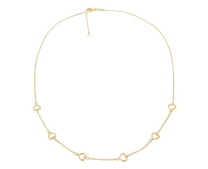 Yellow gold necklace with tiny open heart charms