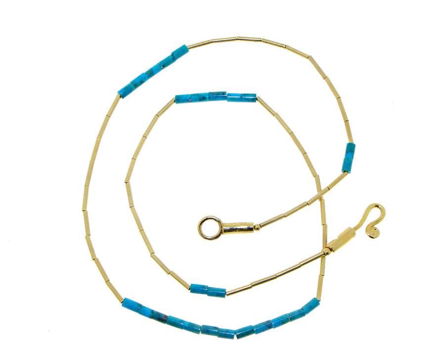 Yellow gold and turquois bead necklace