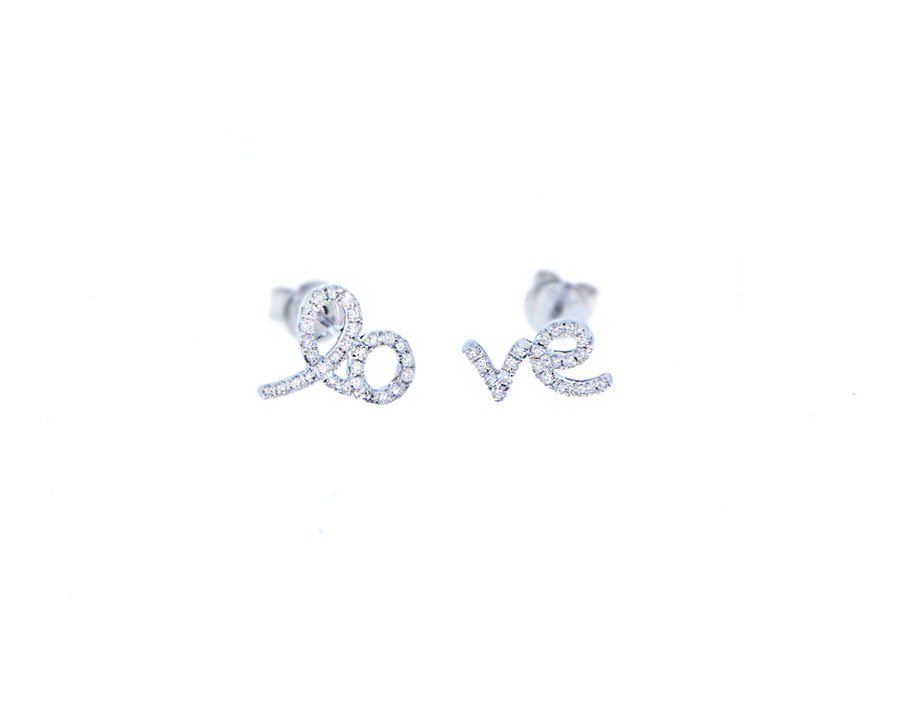 Small gold love studs with diamond written letters