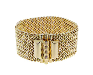 Yellow gold flat wide cuff bracelet