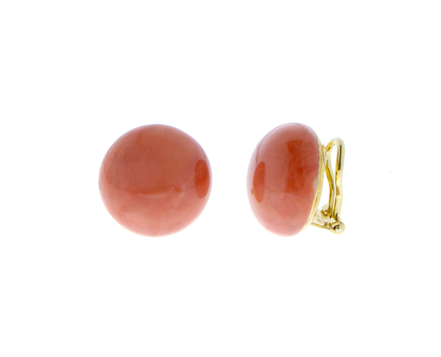 Yellow gold cabochon cut coral ring and earrings