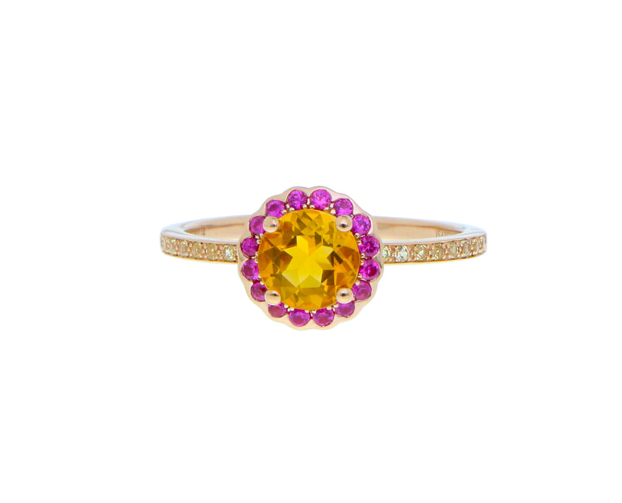 Rose gold ring with peridot , citrine and pink sapphires