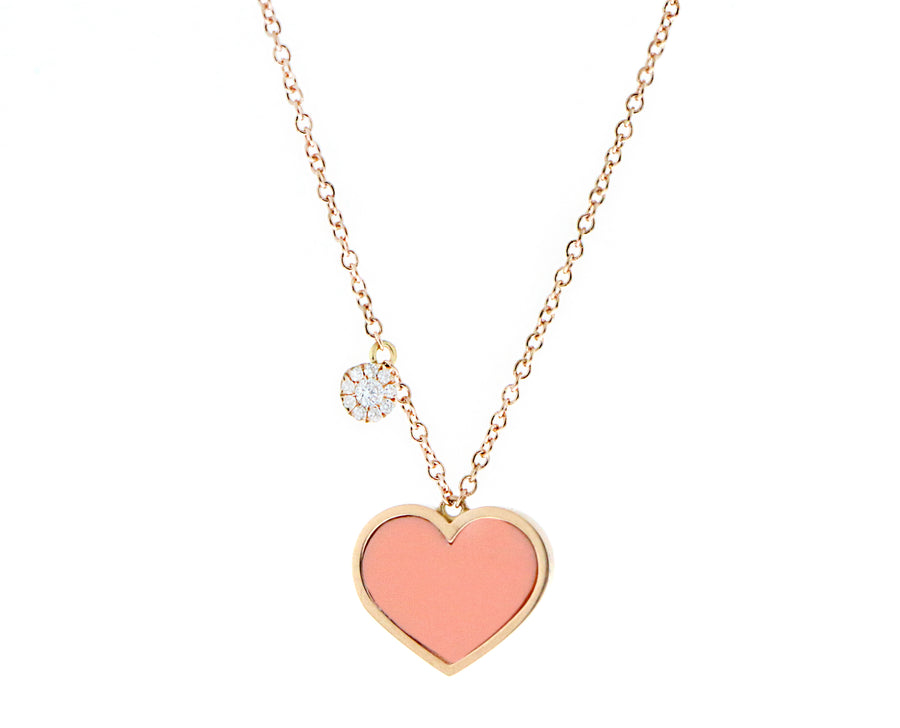 Rose gold necklace with a turquoise heart and a pendant set with diamonds