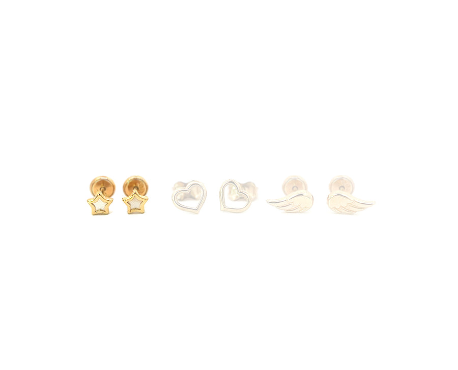 Tiny yellow gold charm ear SINGLE earstuds