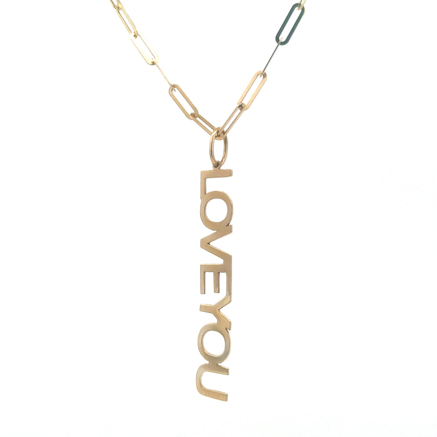 Yellow gold mini closed forever chain necklace with an LOVEYOU pendant