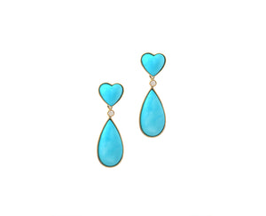 Yellow gold,diamond and turquoise earrings