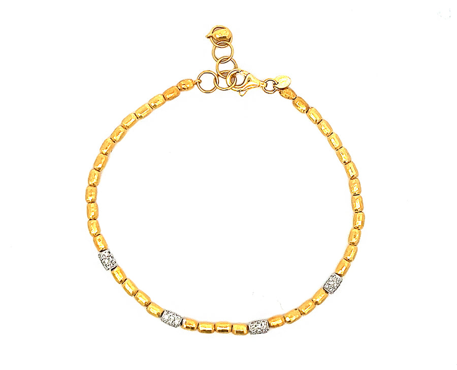 Yellow gold bead bracelets with lapis lazuli, diamonds and turquois