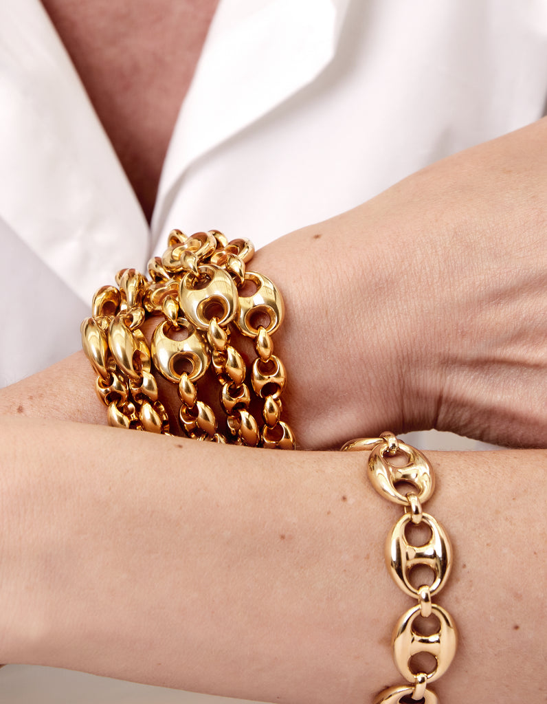 Yellow gold vintage Gucci horsebit multi chain bracelet