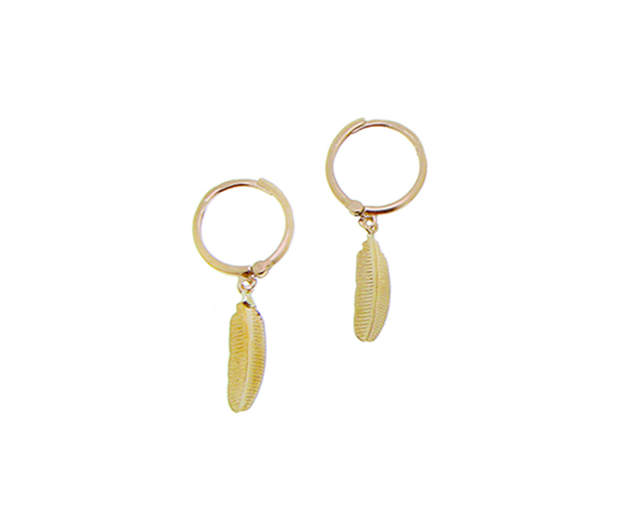 Yellow gold huggies with charm pendants