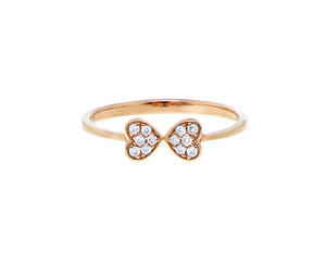 Rose gold ring with two diamond mirrored hearts