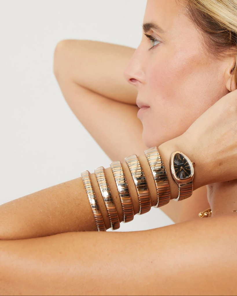 Rose gold steel and diamond BVLGARI Serpenti tubogas watch