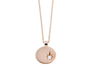 Rose gold necklace, coin pendant with a diamond