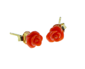 Yellow gold studs with coral roses