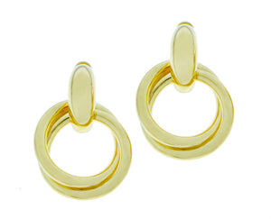 Yellow gold earrings with double ring pendants