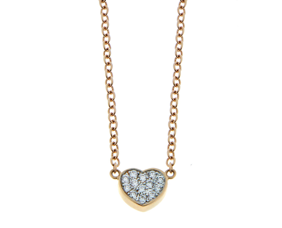 Rose gold necklace with a diamond and pink sapphire heart