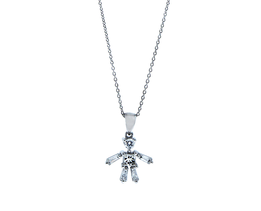 White gold necklace with a diamond girl/boy pendant