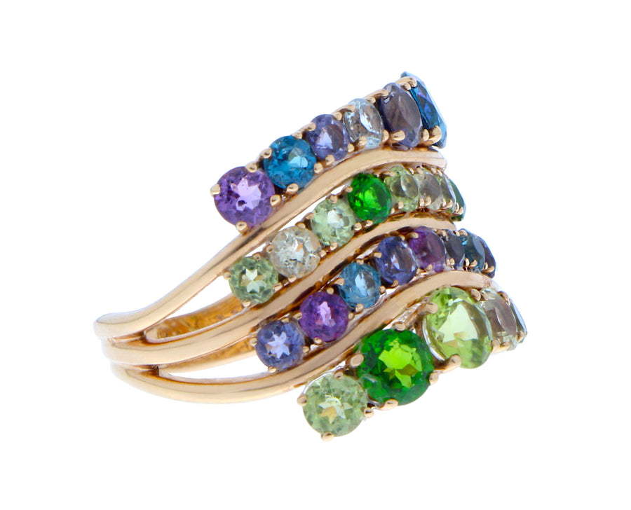 Rose gold ring with peridots, lemon quartz and amethysts