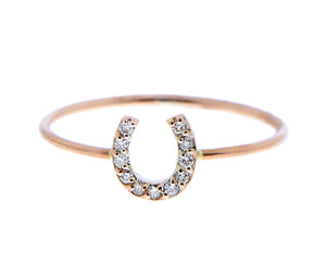 Rose gold ring with a diamond horseshoe