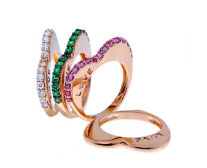 Heart shaped rose gold rings with diamonds, tsavorite or pink sapphires