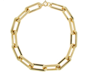 Yellow gold wide rectangular chain necklace