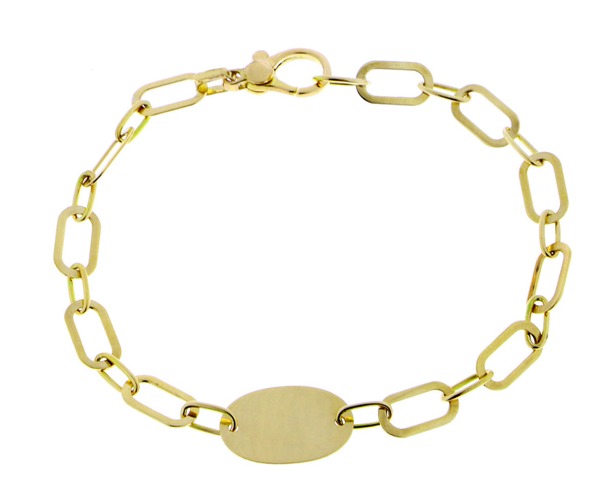Gold chain bracelet with an oval charm