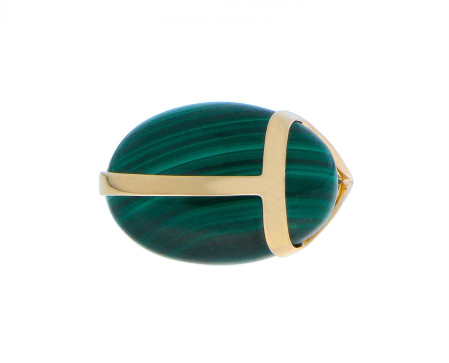 Gold ring with a malachite or tiger eye scarab