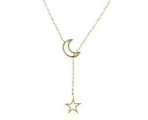 Yellow gold necklace with a moon and a star pendant