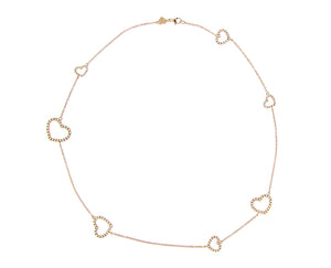 Rose gold necklace with diamond heart charms