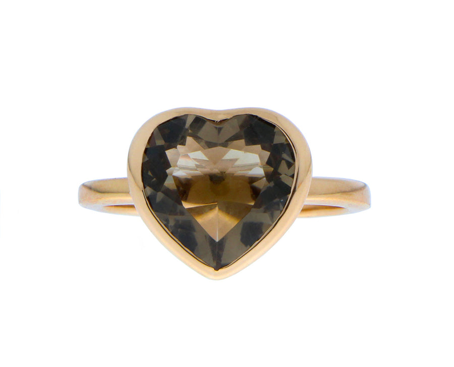 Rose gold ring with a green amethyst blue topaz or a smokey quartz heart