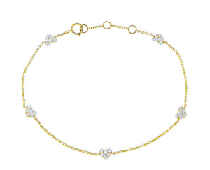 Yellow gold bracelet with 5 diamond heart charms