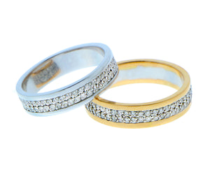 Yellow gold and white gold ring with diamonds
