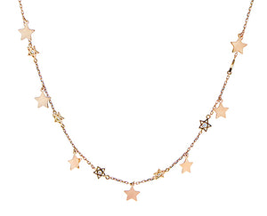 Rose gold necklace dangling stars and diamonds