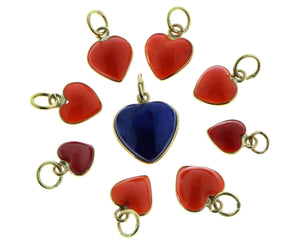 Coral and lapis lazuli heart pendants