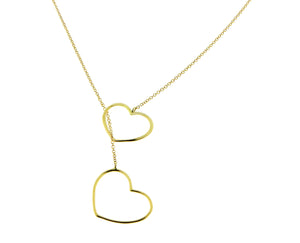 Yellow gold necklace with two open hearts