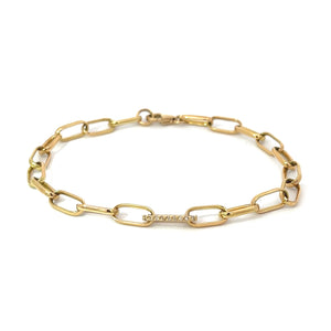 Yellow gold bracelet with one diamond link