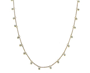 Yellow gold necklace with 25 dangling diamonds