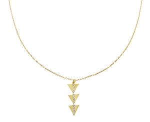 Yellow gold necklace with 3 triangles set with diamonds