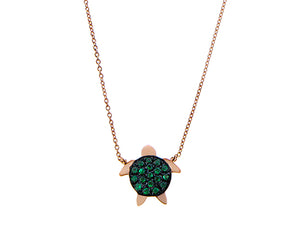 Pink gold necklace with turtle set with tsavorites