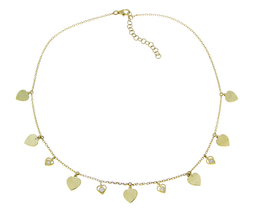 Yellow gold necklace with diamond and heart or clover charms