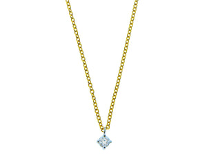 Yellow gold necklace with a single diamond pendant