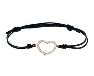 Black rope bracelet with a rose gold and diamond heart