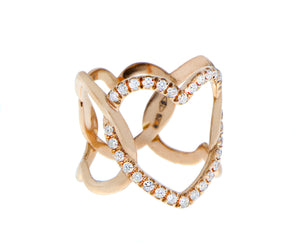 Rose gold and diamond open hearts ring