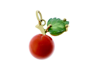 Apple pendant of coral and jade