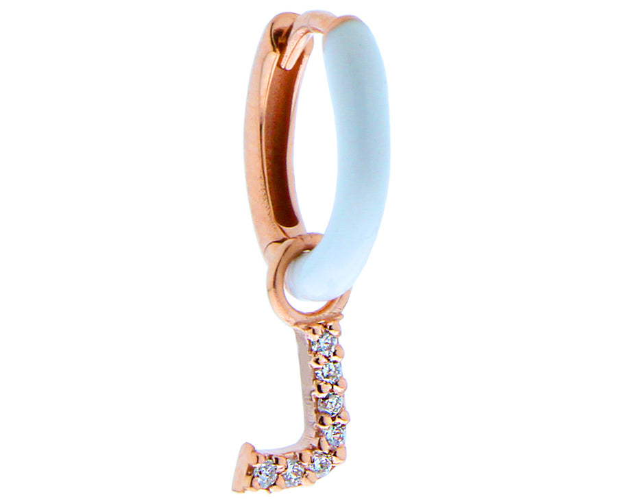 Rose gold and enamel single hoops with a diamond pendant