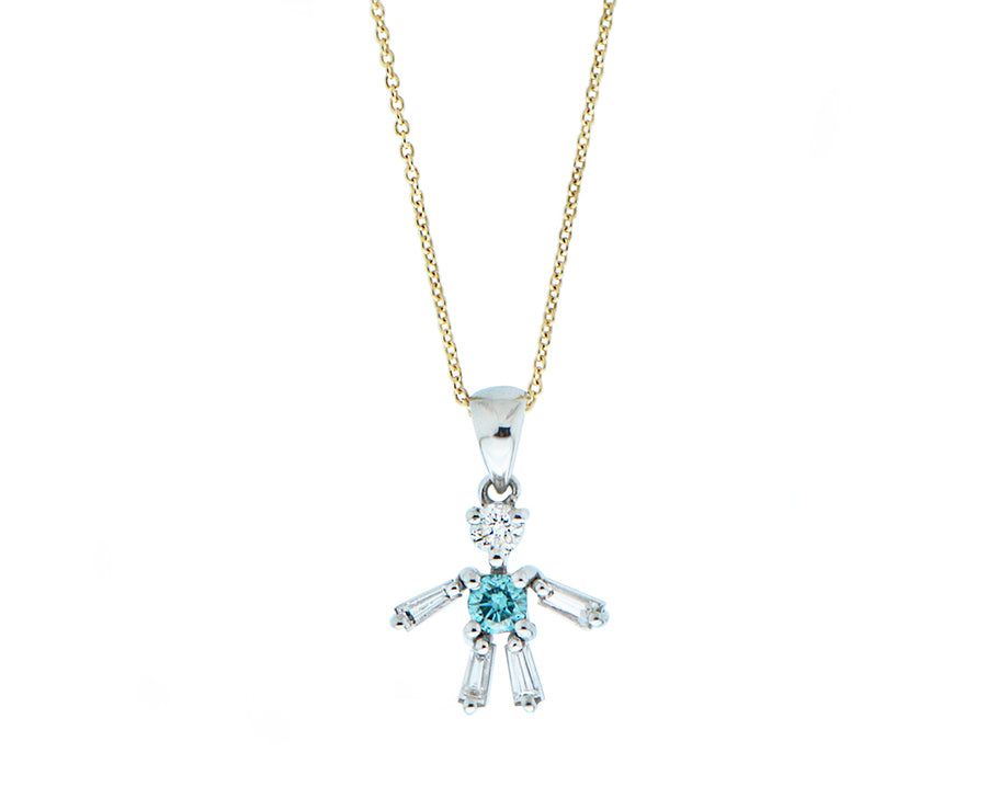 White gold necklace with a diamond girl/boy pendant