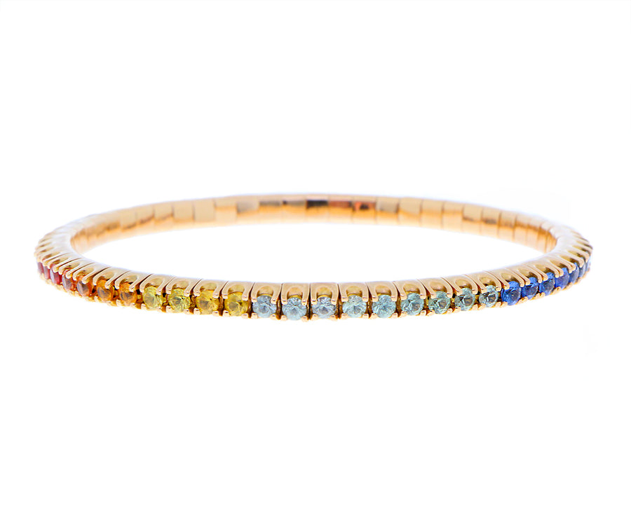 Rose gold and sapphires stretchy rainbow tennis bracelet
