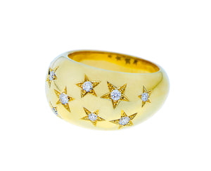 Yellow gold ring with 10 diamond stars